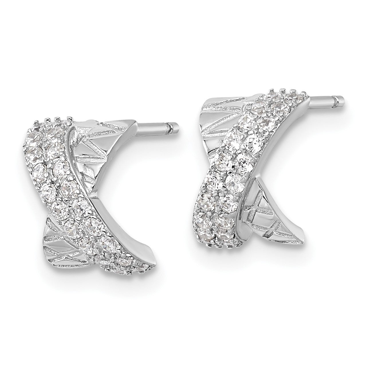 Sterling Silver Rhodium-plated Polished and Grooved -X- CZ Post Earrings