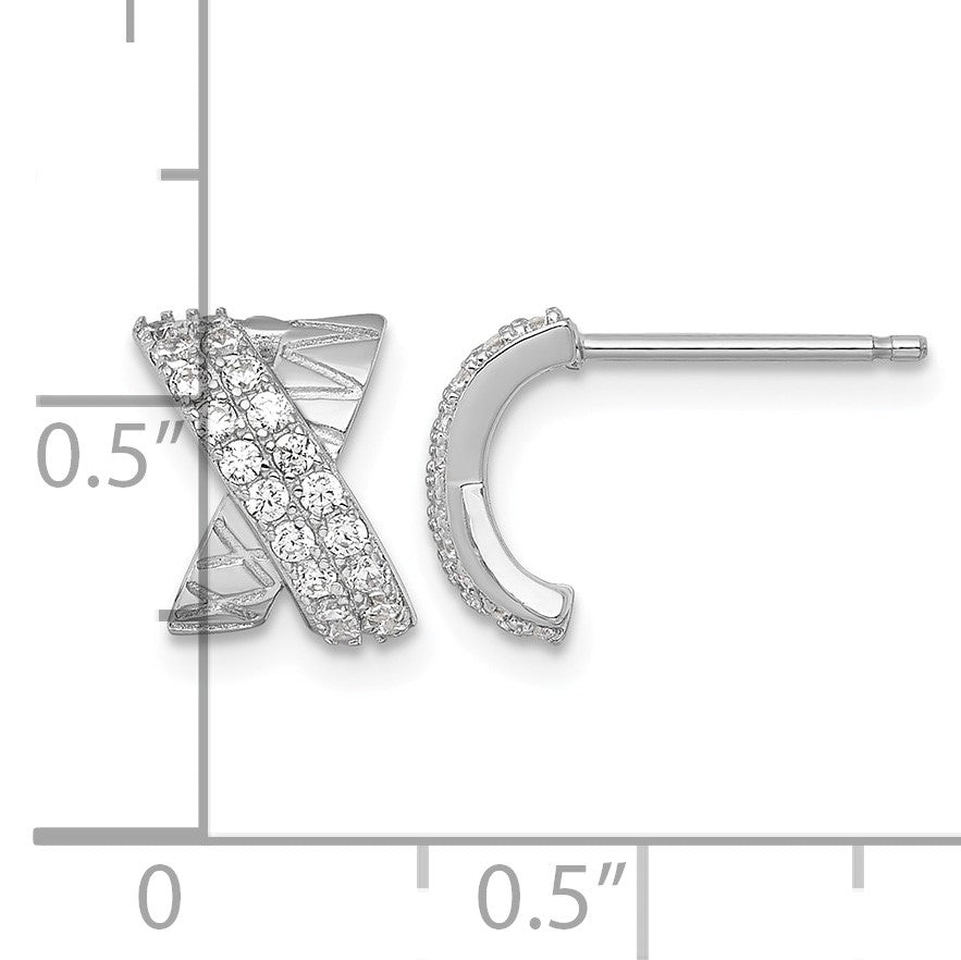 Sterling Silver Rhodium-plated Polished and Grooved -X- CZ Post Earrings