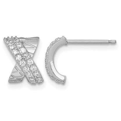 Sterling Silver Rhodium-plated Polished and Grooved -X- CZ Post Earrings