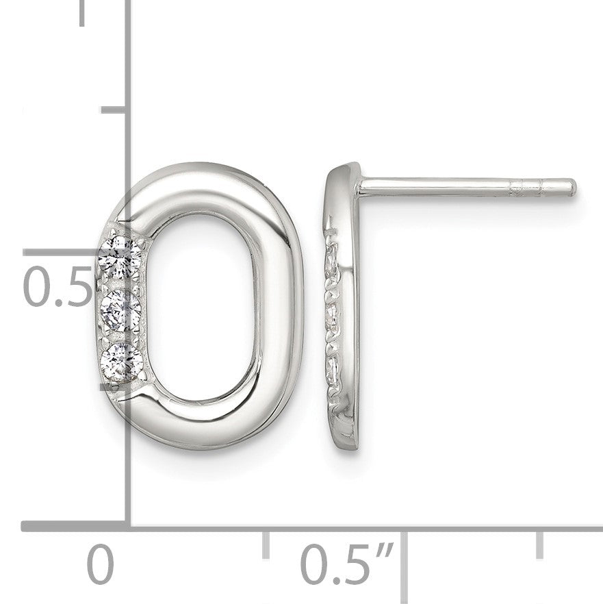 Sterling Silver Polished CZ Oval Post Earrings