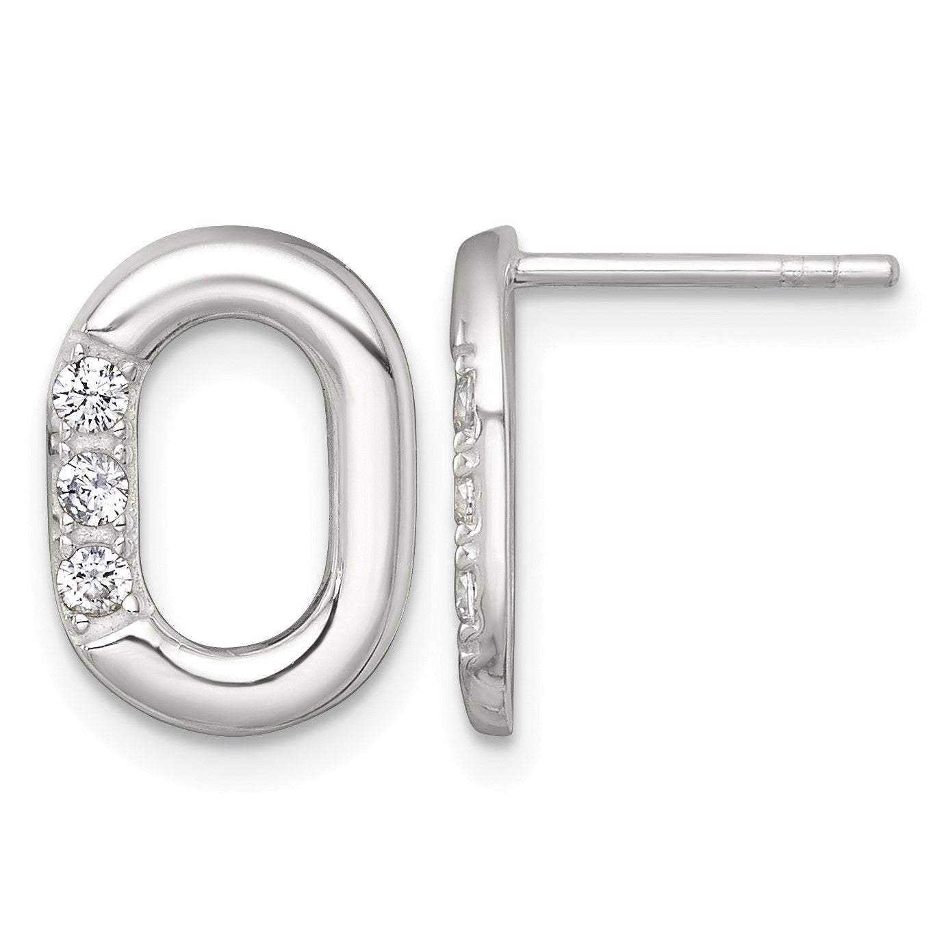 Sterling Silver Polished CZ Oval Post Earrings