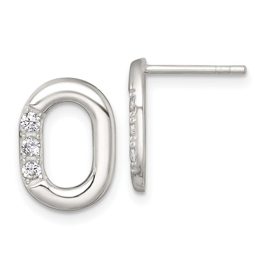 Sterling Silver Polished CZ Oval Post Earrings