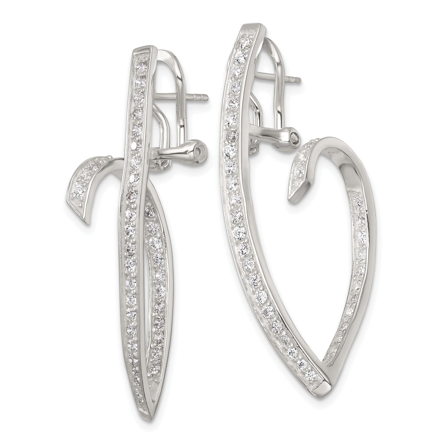 Sterling Silver Polished CZ Fancy Swirl In and Out Omega Back Post Earrings