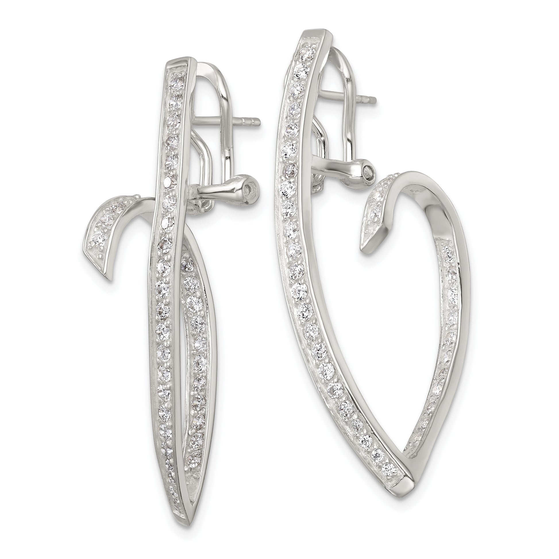 Sterling Silver Polished CZ Fancy Swirl In and Out Omega Back Post Earrings
