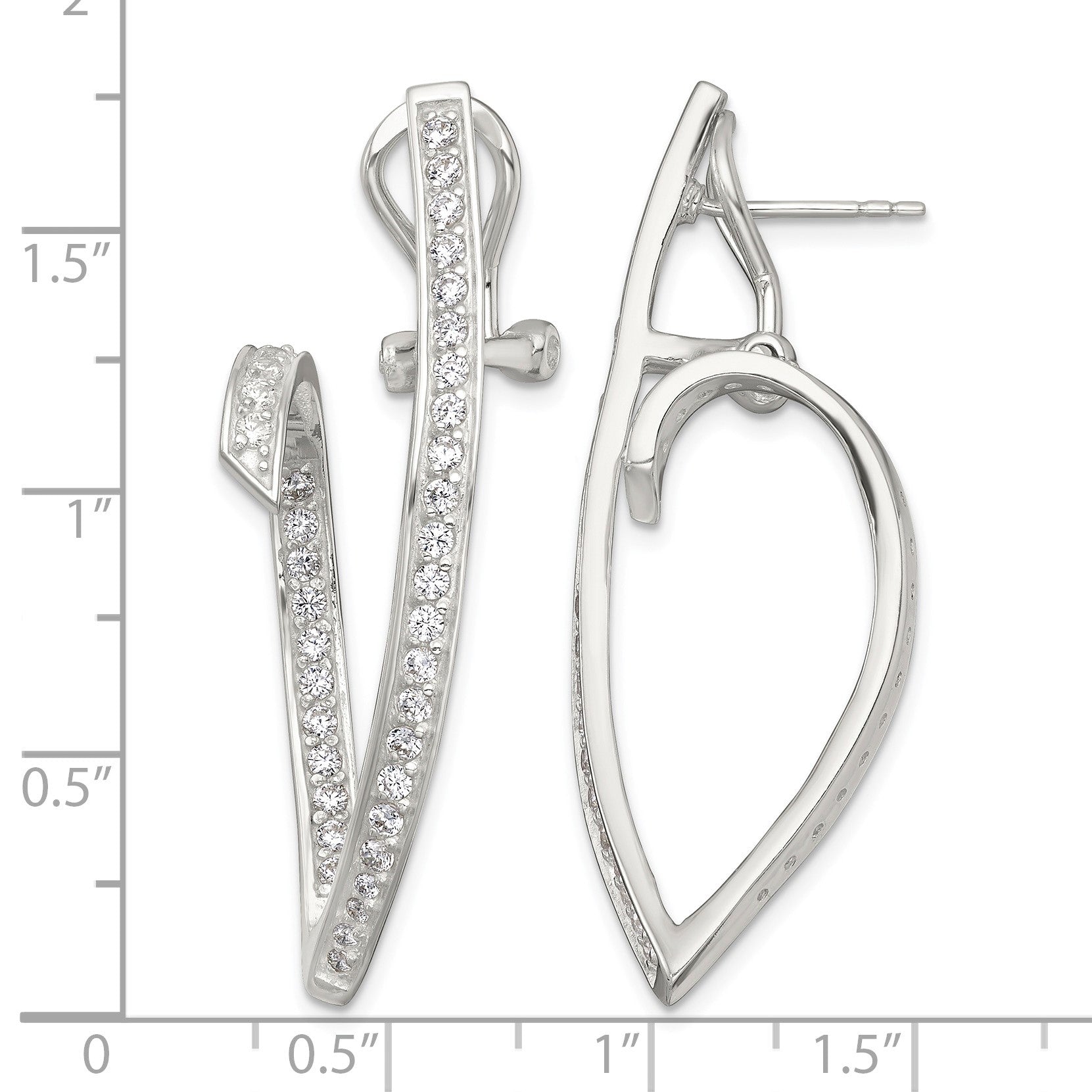 Sterling Silver Polished CZ Fancy Swirl In and Out Omega Back Post Earrings