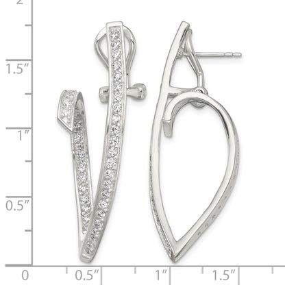Sterling Silver Polished CZ Fancy Swirl In and Out Omega Back Post Earrings