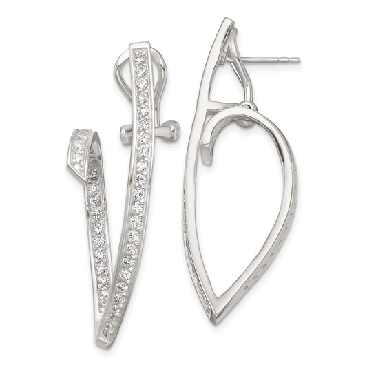 Sterling Silver Polished CZ Fancy Swirl In and Out Omega Back Post Earrings