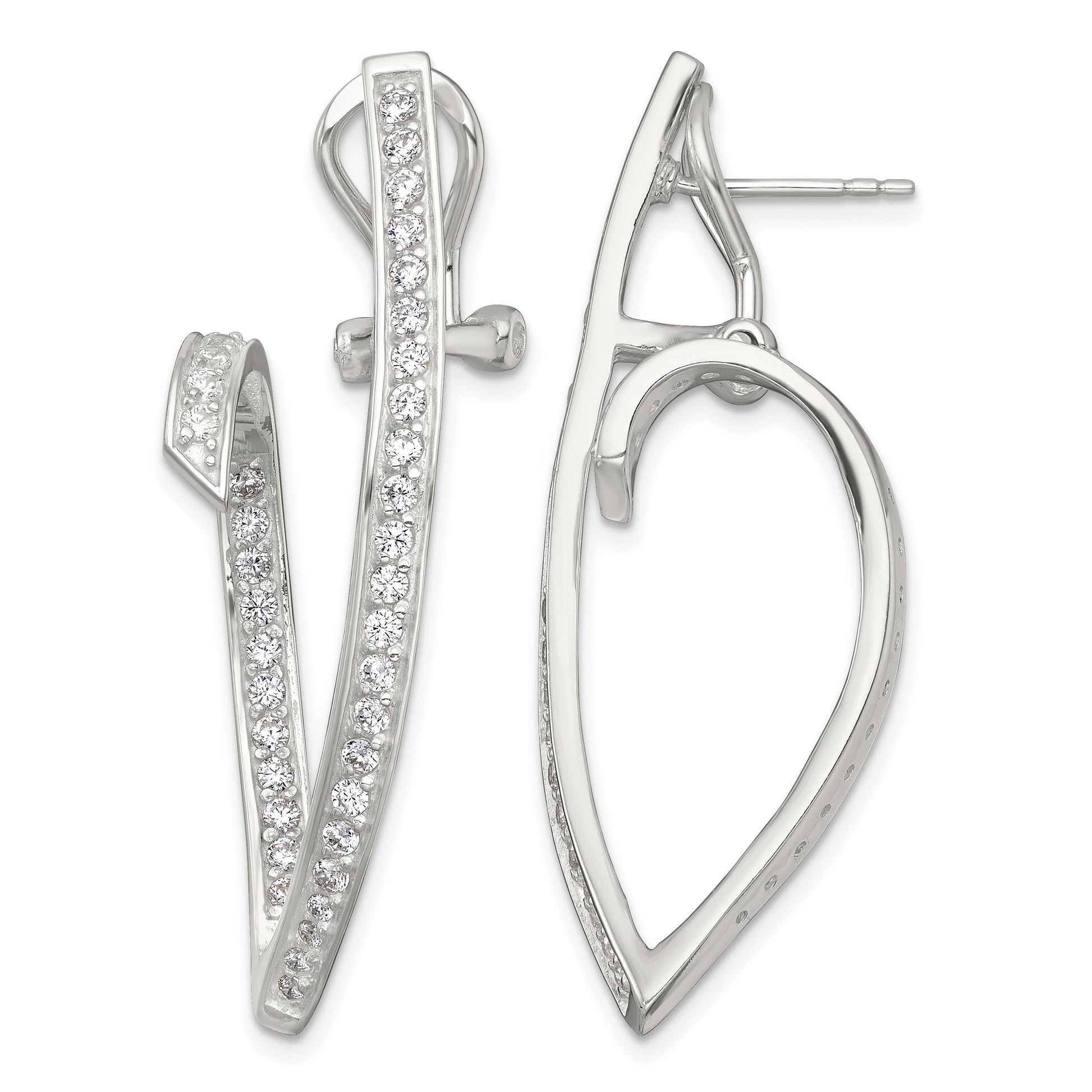 Sterling Silver Polished CZ Fancy Swirl In and Out Omega Back Post Earrings