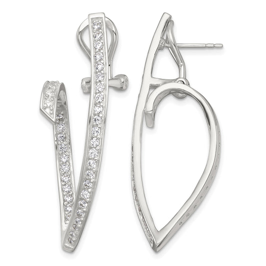 Sterling Silver Polished CZ Fancy Swirl In and Out Omega Back Post Earrings