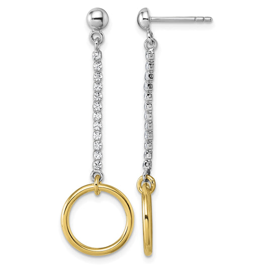Sterling Silver Rhodium and Gold-plated CZ Circle Dangle Post Earrings