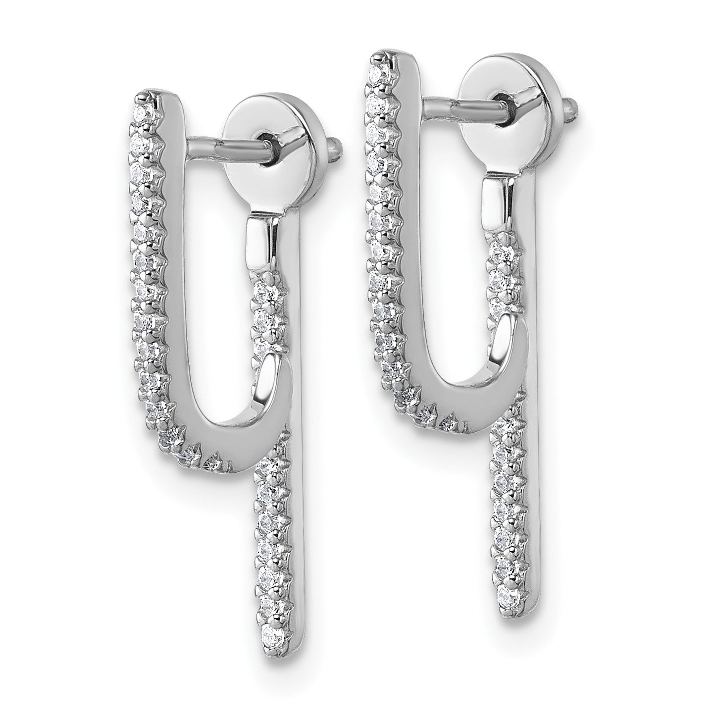 Sterling Silver Rhodium-plated CZ Front and Back Dangle J-Hoop Post Earrings