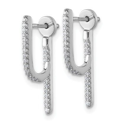 Sterling Silver Rhodium-plated CZ Front and Back Dangle J-Hoop Post Earrings