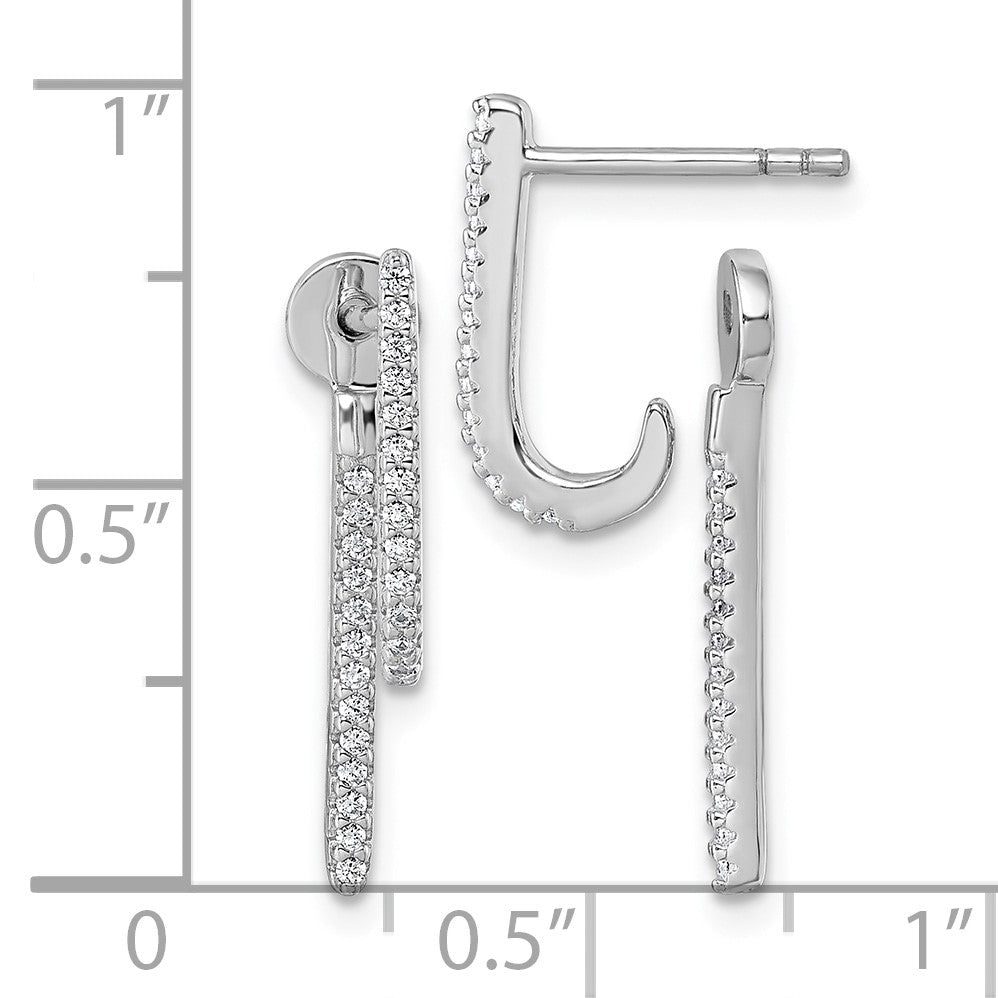 Sterling Silver Rhodium-plated CZ Front and Back Dangle J-Hoop Post Earrings