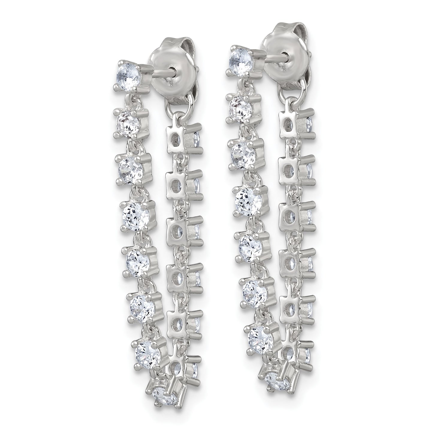 Sterling Silver Polished CZ Line Front and Back Post Dangle Earrings