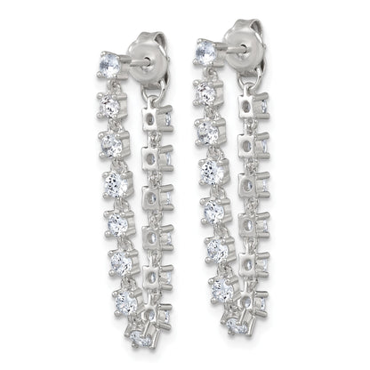 Sterling Silver Polished CZ Line Front and Back Post Dangle Earrings