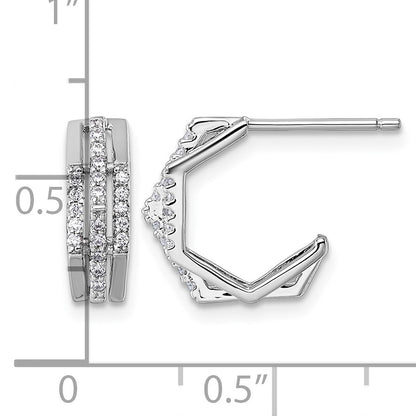 Sterling Silver Rhodium-plated CZ 3-Row Polished J-Hoop Post Earrings