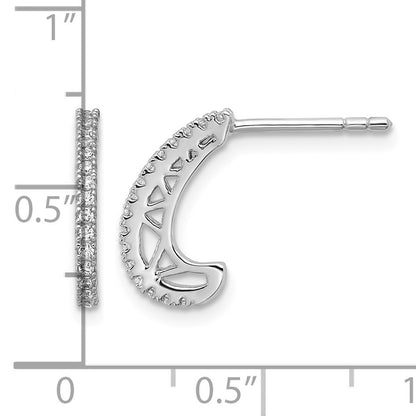 Sterling Silver Rhodium-plated CZ Polished J-Hoop Post Earrings