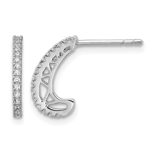 Sterling Silver Rhodium-plated CZ Polished J-Hoop Post Earrings