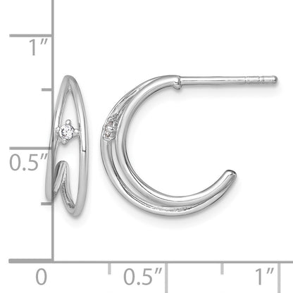 Sterling Silver Rhodium-plated Polished CZ Post C-Hoop Earrings