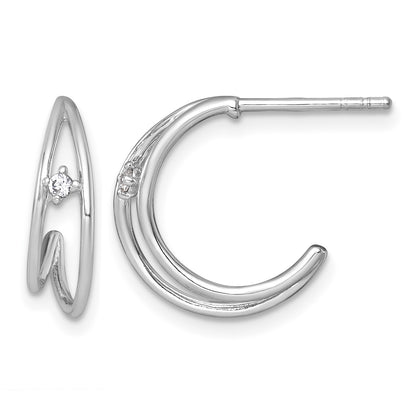 Sterling Silver Rhodium-plated Polished CZ Post C-Hoop Earrings