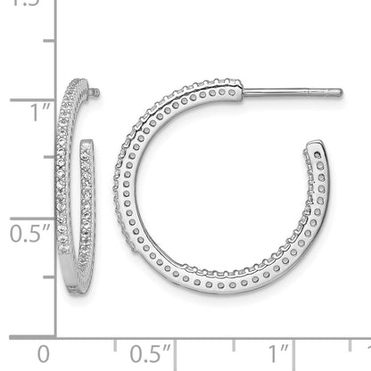 Sterling Silver Rhodium-plated Polished 1.6mm CZ In and Out Post C-Hoop Earrings