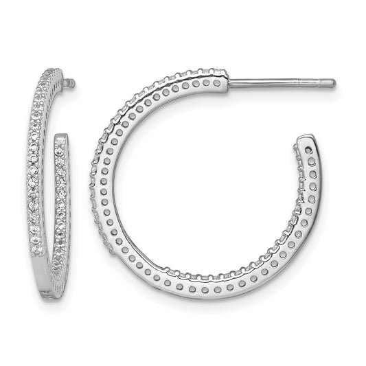 Sterling Silver Rhodium-plated Polished 1.6mm CZ In and Out Post C-Hoop Earrings