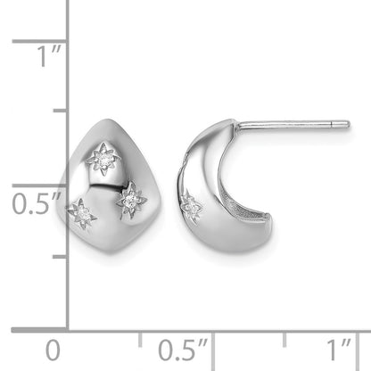 Sterling Silver Rhodium-plated CZ Polished Star Post J-Hoop Earrings