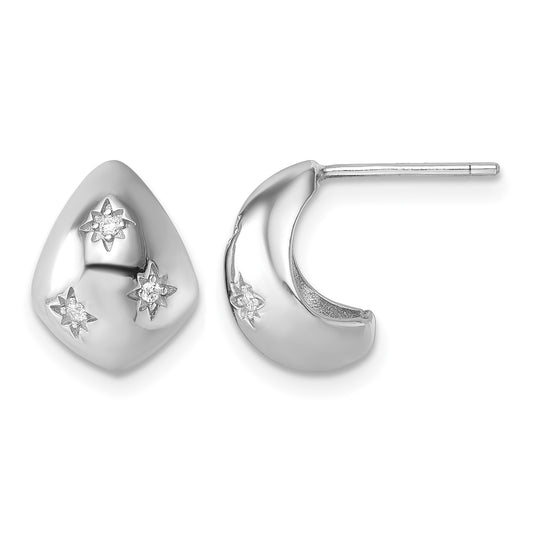 Sterling Silver Rhodium-plated CZ Polished Star Post J-Hoop Earrings