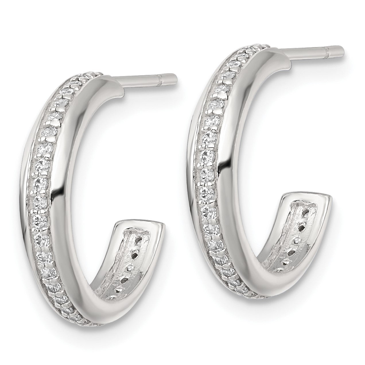 Sterling Silver Polished 16x3.5mm CZ Post C-Hoop Earrings