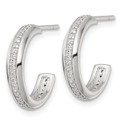 Sterling Silver Polished 16x3.5mm CZ Post C-Hoop Earrings