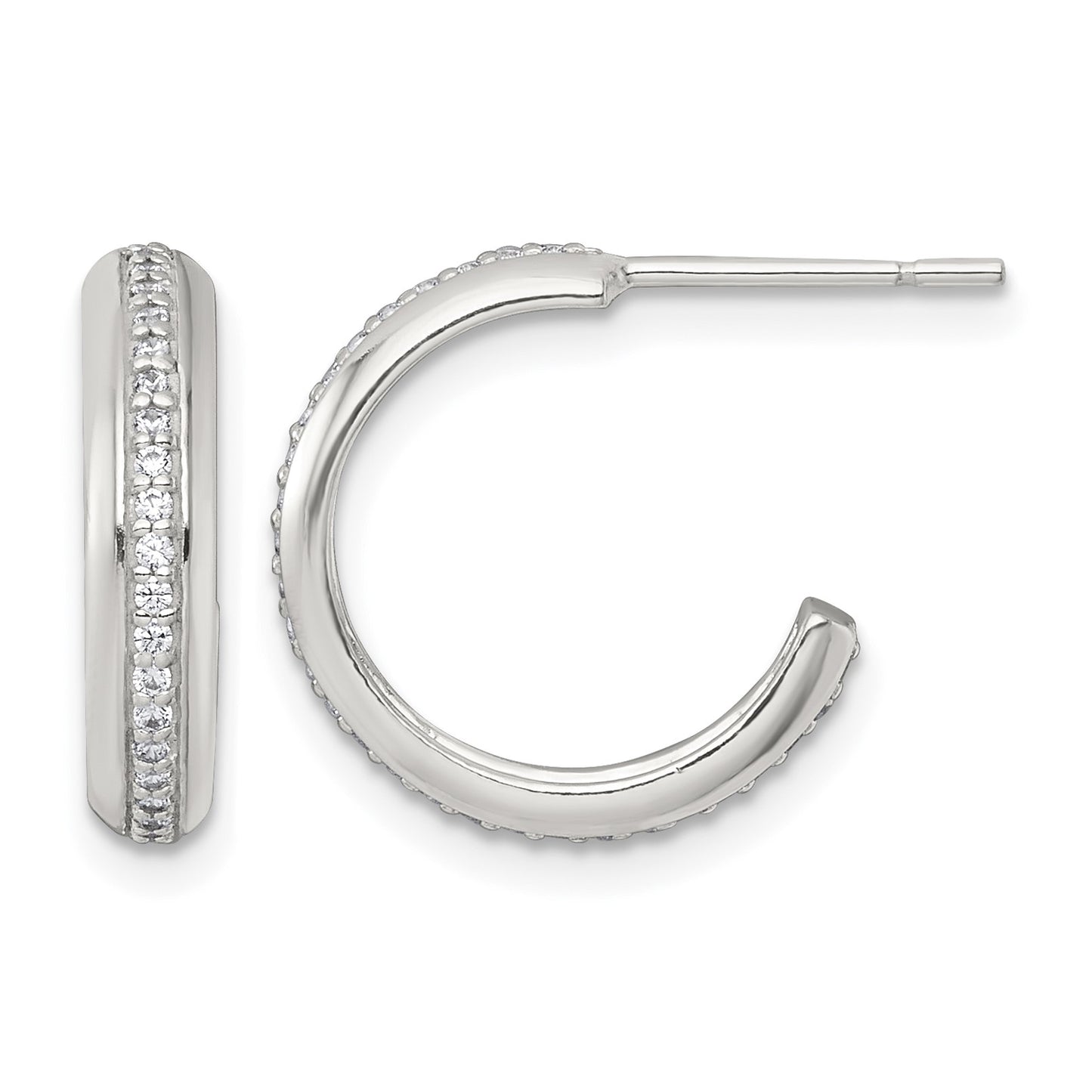 Sterling Silver Polished 16x3.5mm CZ Post C-Hoop Earrings