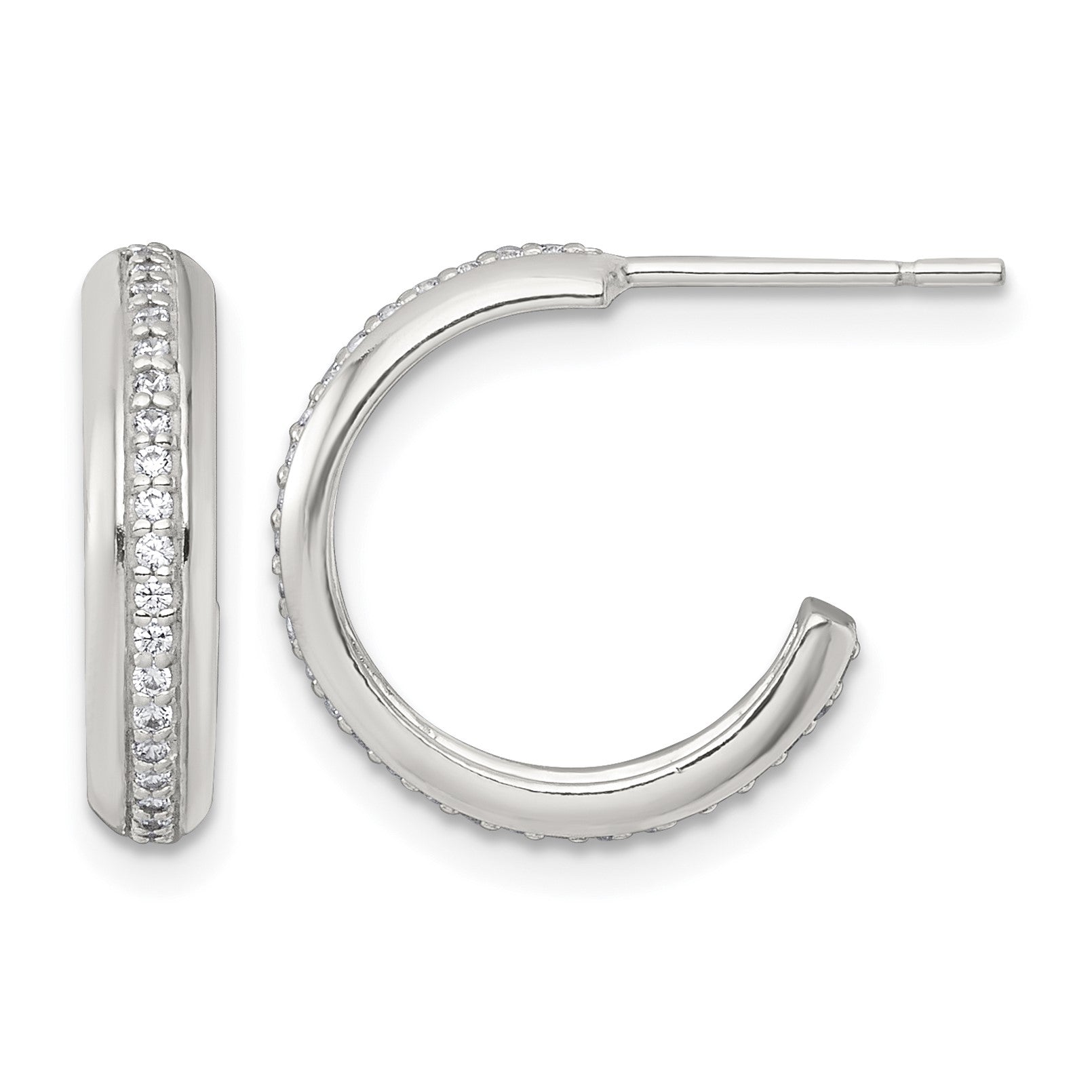 Sterling Silver Polished 16x3.5mm CZ Post C-Hoop Earrings