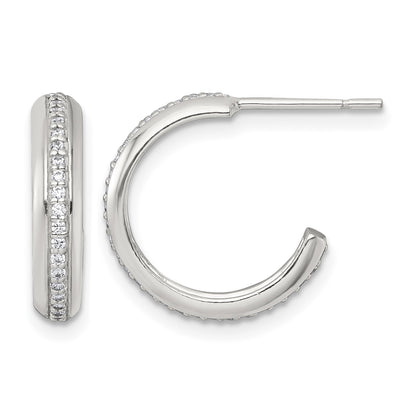 Sterling Silver Polished 16x3.5mm CZ Post C-Hoop Earrings