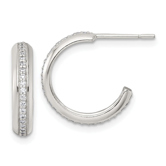 Sterling Silver Polished 16x3.5mm CZ Post C-Hoop Earrings