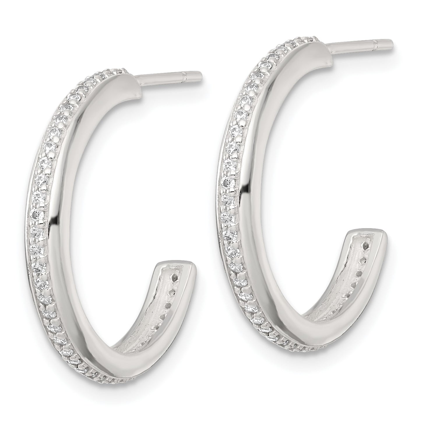 Sterling Silver Polished 21.5x3.5mm CZ Post C-Hoop Earrings