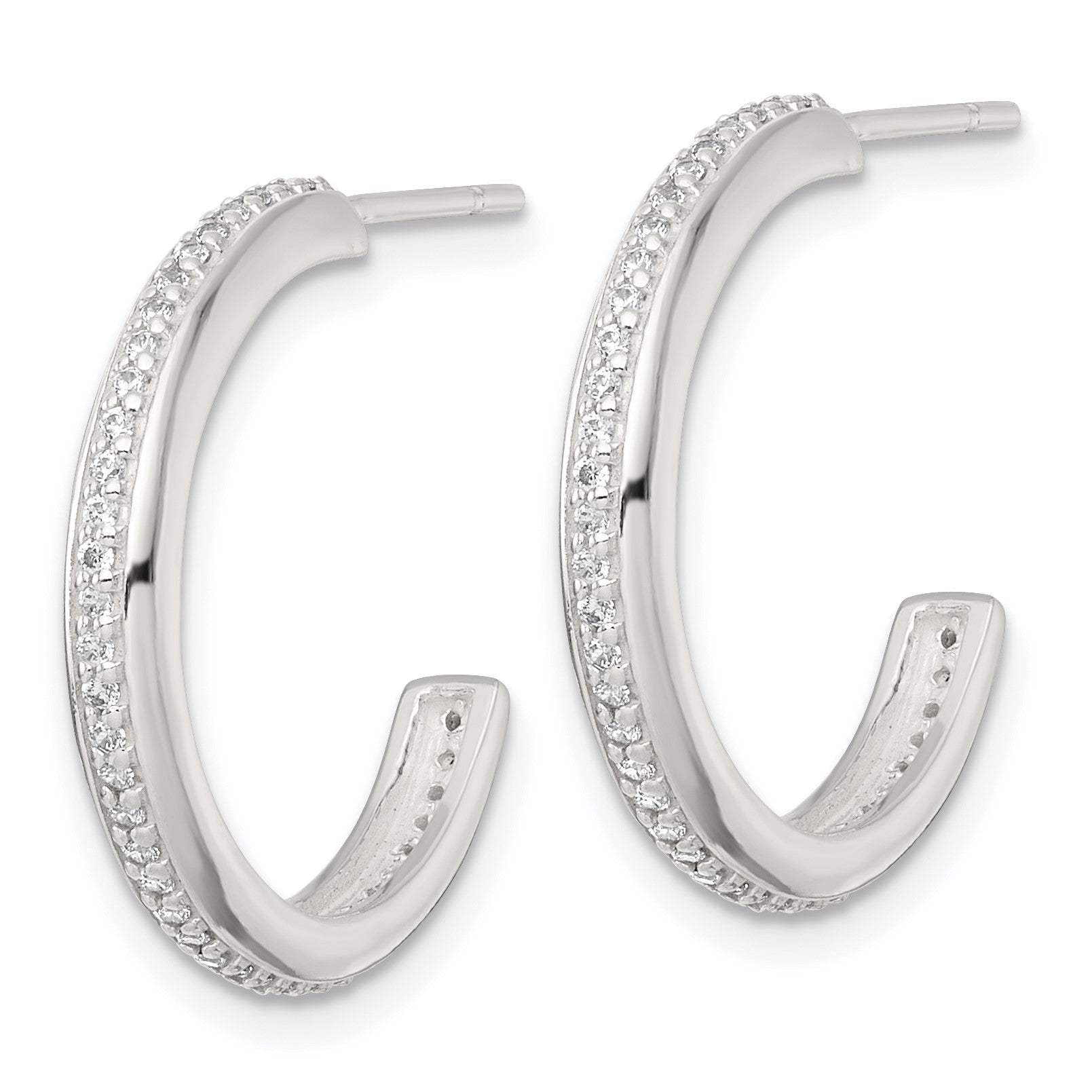 Sterling Silver Polished 21.5x3.5mm CZ Post C-Hoop Earrings