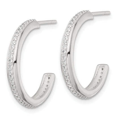 Sterling Silver Polished 21.5x3.5mm CZ Post C-Hoop Earrings