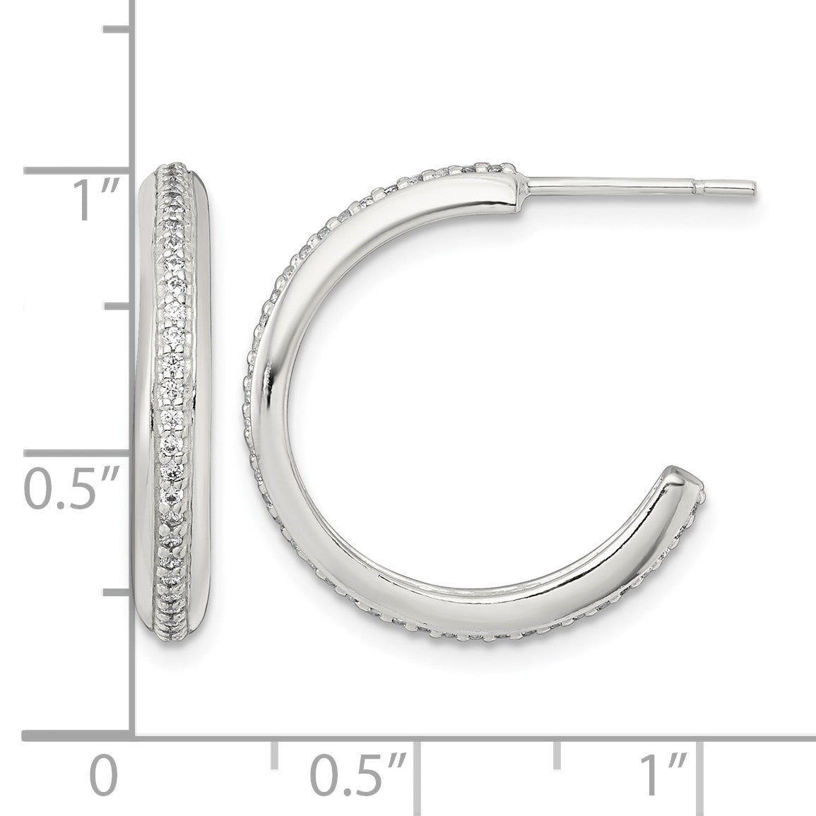 Sterling Silver Polished 21.5x3.5mm CZ Post C-Hoop Earrings