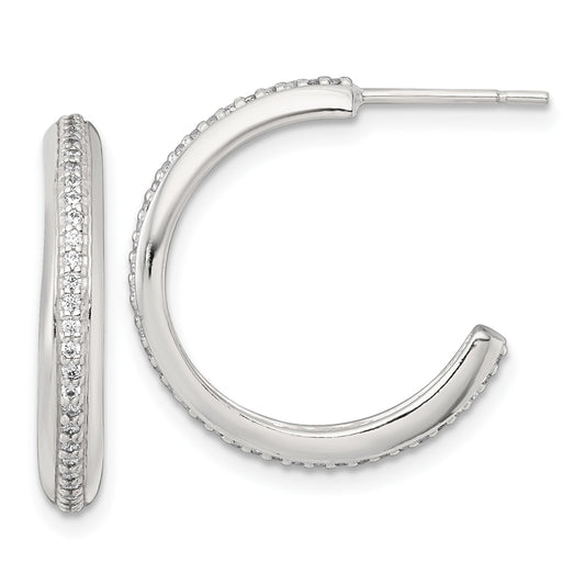 Sterling Silver Polished 21.5x3.5mm CZ Post C-Hoop Earrings