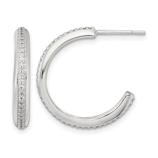 Sterling Silver Polished 21.5x3.5mm CZ Post C-Hoop Earrings
