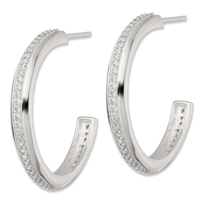 Sterling Silver Polished 26.5x3.5mm CZ Post C-Hoop Earrings