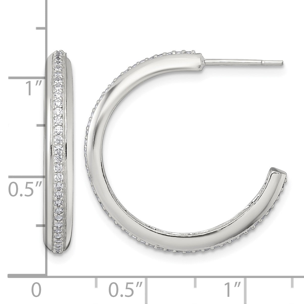 Sterling Silver Polished 26.5x3.5mm CZ Post C-Hoop Earrings