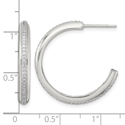 Sterling Silver Polished 26.5x3.5mm CZ Post C-Hoop Earrings