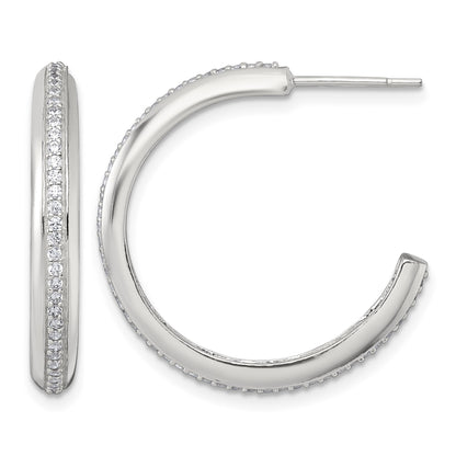 Sterling Silver Polished 26.5x3.5mm CZ Post C-Hoop Earrings