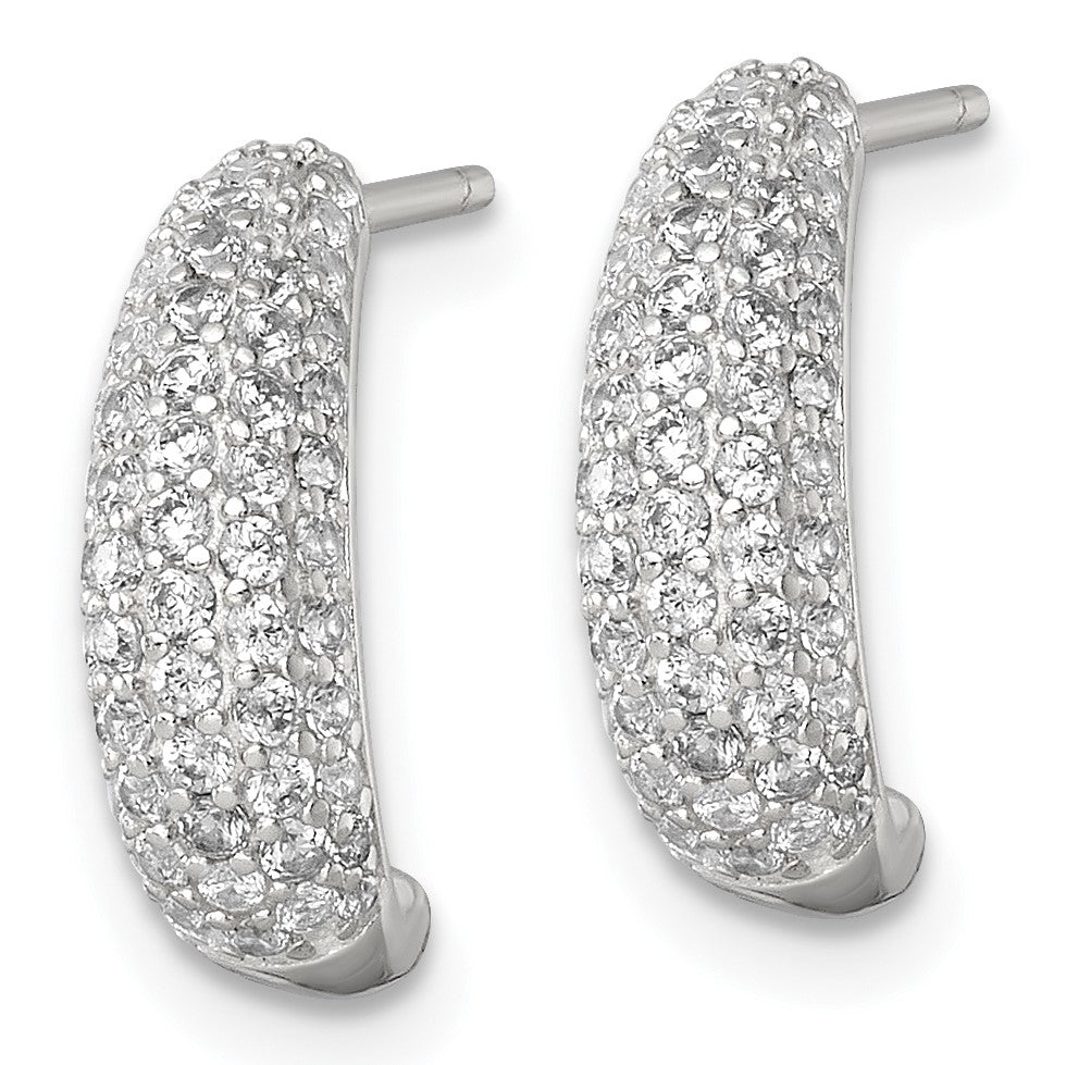 Sterling Silver Polished Pave CZ Post J-Hoop Earrings