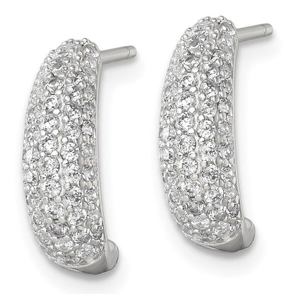 Sterling Silver Polished Pave CZ Post J-Hoop Earrings