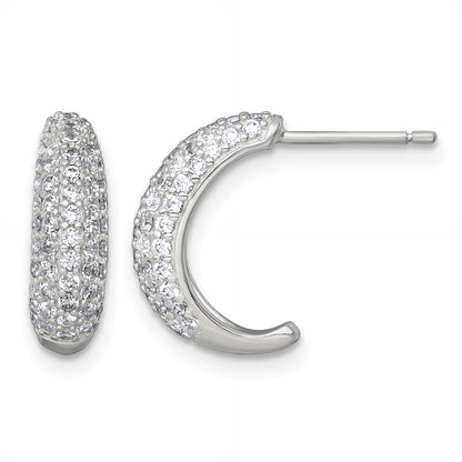 Sterling Silver Polished Pave CZ Post J-Hoop Earrings