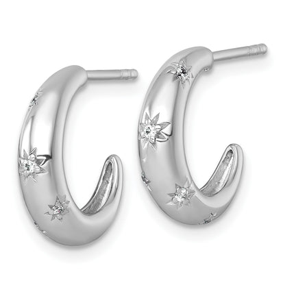 Sterling Silver Rhodium-plated Polished CZ Stars Post C-Hoop Earrings