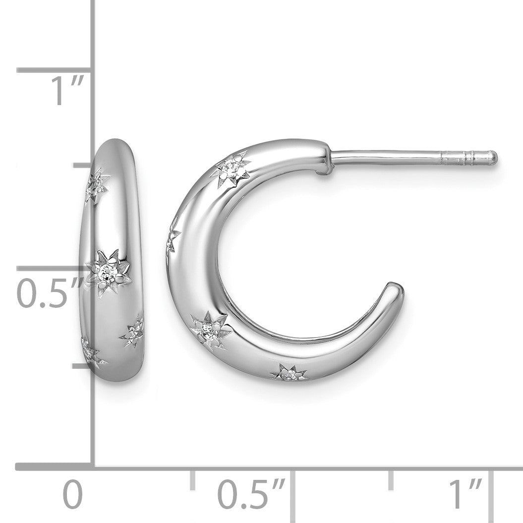Sterling Silver Rhodium-plated Polished CZ Stars Post C-Hoop Earrings