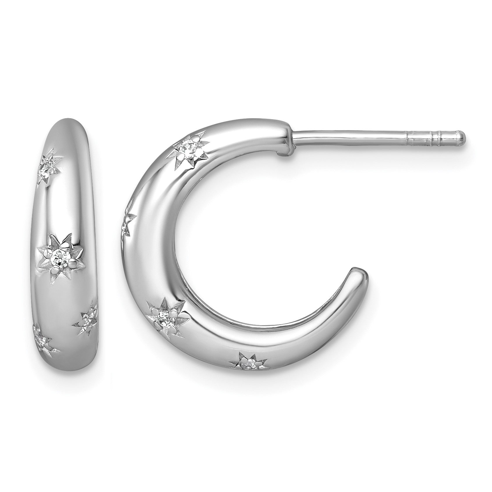 Sterling Silver Rhodium-plated Polished CZ Stars Post C-Hoop Earrings